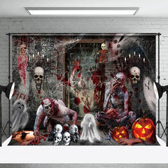 Aperturee - Haunted House Horrible Skull Halloween Backdrop