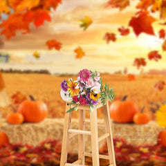 Aperturee - Haymow Scarecrow Red Maples Gold Rye Autumn Backdrop
