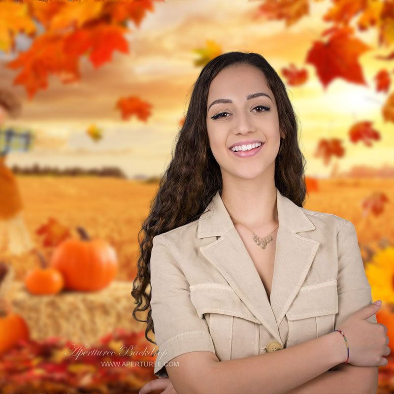 Aperturee - Haymow Scarecrow Red Maples Gold Rye Autumn Backdrop