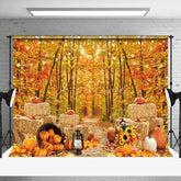 Aperturee - Haystack Pumpkin Autumn Woods Photography Backdrop
