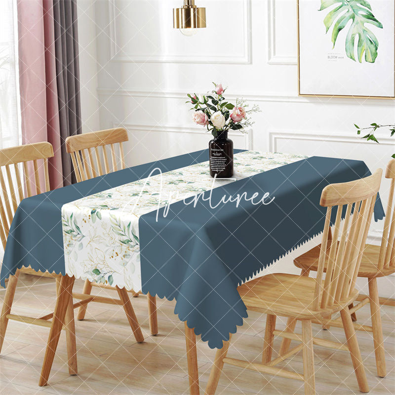 Aperturee - Haze Blue Elegant Spring Leaves Dining Tablecloth