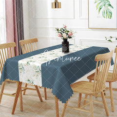 Aperturee - Haze Blue Elegant Spring Leaves Dining Tablecloth