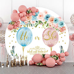 Aperturee - He Or She Floral White Round Gender Reveal Backdrop