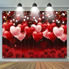 Aperturee - Heart Balloon Red Rose Bokeh Valentines Day Backdrop