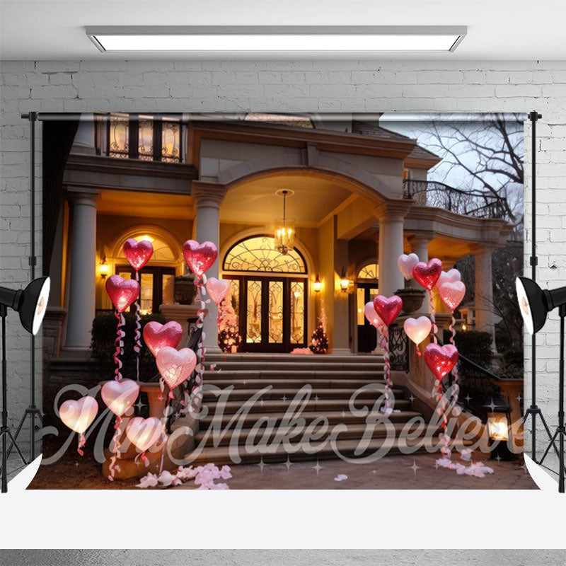 Aperturee - Heart Balloons Palace Door Valentines Day Backdrop