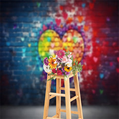 Aperturee - Heart Blue Red Brick Wall Valentines Day Backdrop