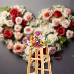 Aperturee - Heart Shape Floral Butterfly Valentines Day Backdrop
