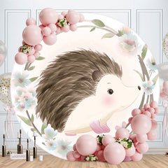 Aperturee - Hedgehog And Blue Floral Round Baby Shower Backdrop
