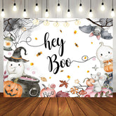 Aperturee - Hey Boo Pumpkin Ghost Halloween Baby Shower Backdrop