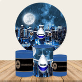 Aperturee High Builddings And Airplane Round Birthday Backdrop Kit
