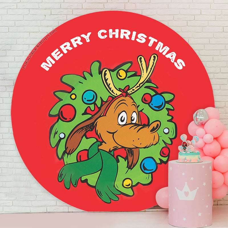 Lofaris Holiday Red Reindeer Circle Merry Christmas Backdrop