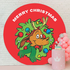 Lofaris Holiday Red Reindeer Circle Merry Christmas Backdrop