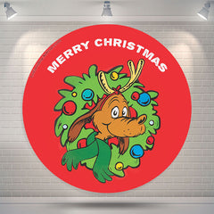 Lofaris Holiday Red Reindeer Circle Merry Christmas Backdrop