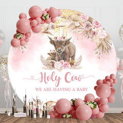 Aperturee - Holy Cow Pink Boho Floral Round Baby Shower Backdrop