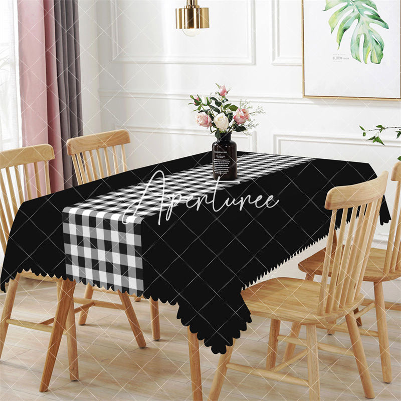 Aperturee - Home Modern Black White Gingham Rectangle Tablecloth