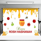 Aperturee - Honey Bee Pomegranate Happy Rosh Hashanah Backdrop