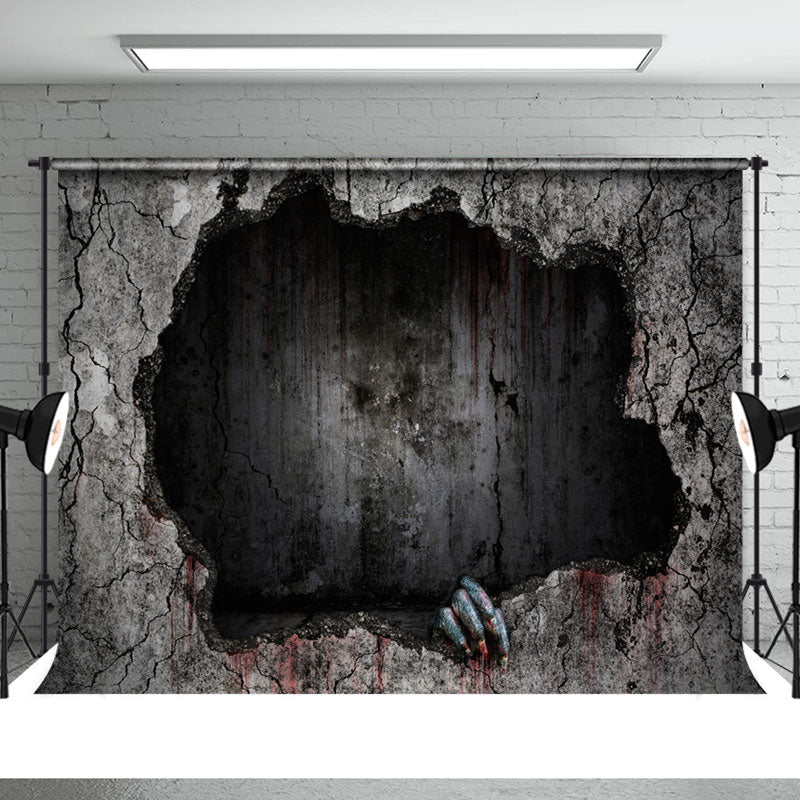 Aperturee - Hole and Bloody Walls Scary Halloween Party Backdrop