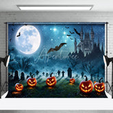 Aperturee - Horror Night Bat Castle Pumpkin Halloween Backdrop