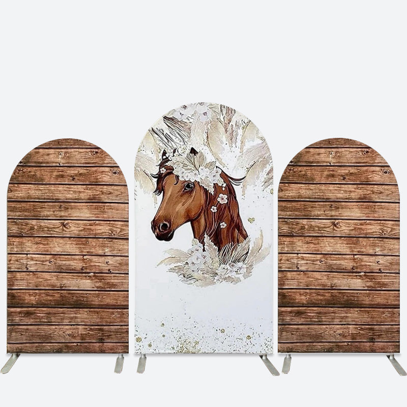 Aperturee Horse Boho Floral Wooden Arch Backdrop Kit for Wedding