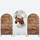 Aperturee Horse Boho Floral Wooden Arch Backdrop Kit for Wedding
