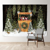 Aperturee - Hot Cocoa Night Snowy Trees Christmas Backdrop
