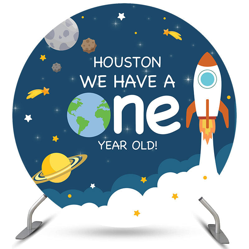 Aperturee Houston We Have One Year Old Round Birthday Backdrop