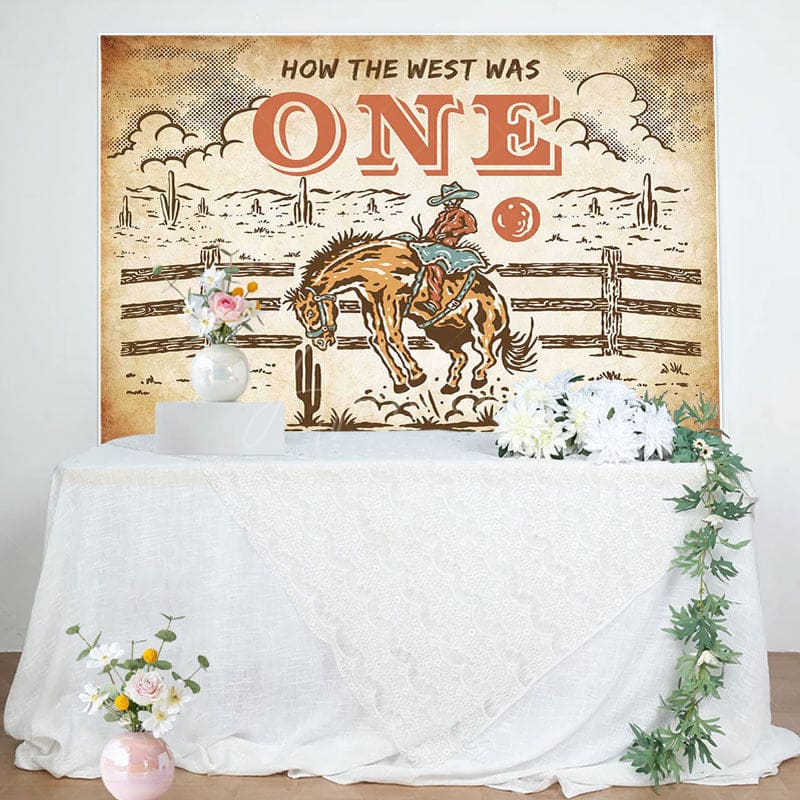 Aperturee - How The West Was One Cowboy Horse Birthday Backdrop