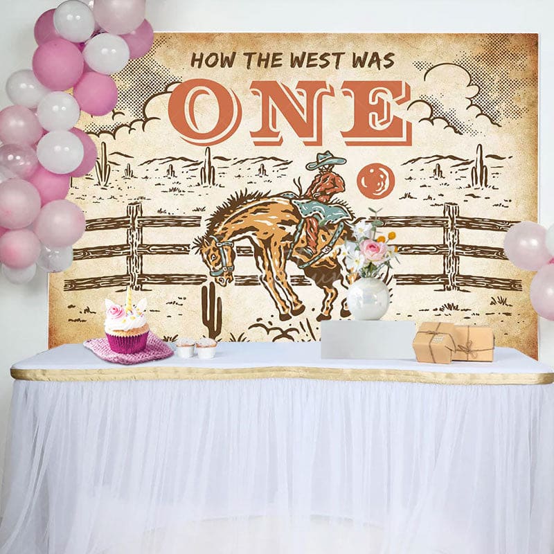 Aperturee - How The West Was One Cowboy Horse Birthday Backdrop