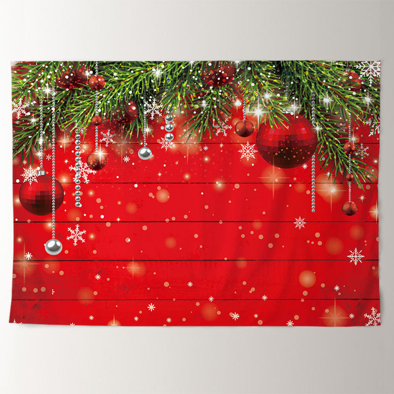 Aperturee - Huge Bauble Red Wood Leaves Christmas Backdrop