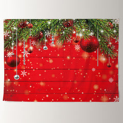 Aperturee - Huge Bauble Red Wood Leaves Christmas Backdrop