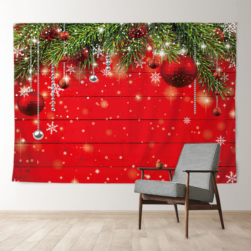 Aperturee - Huge Bauble Red Wood Leaves Christmas Backdrop