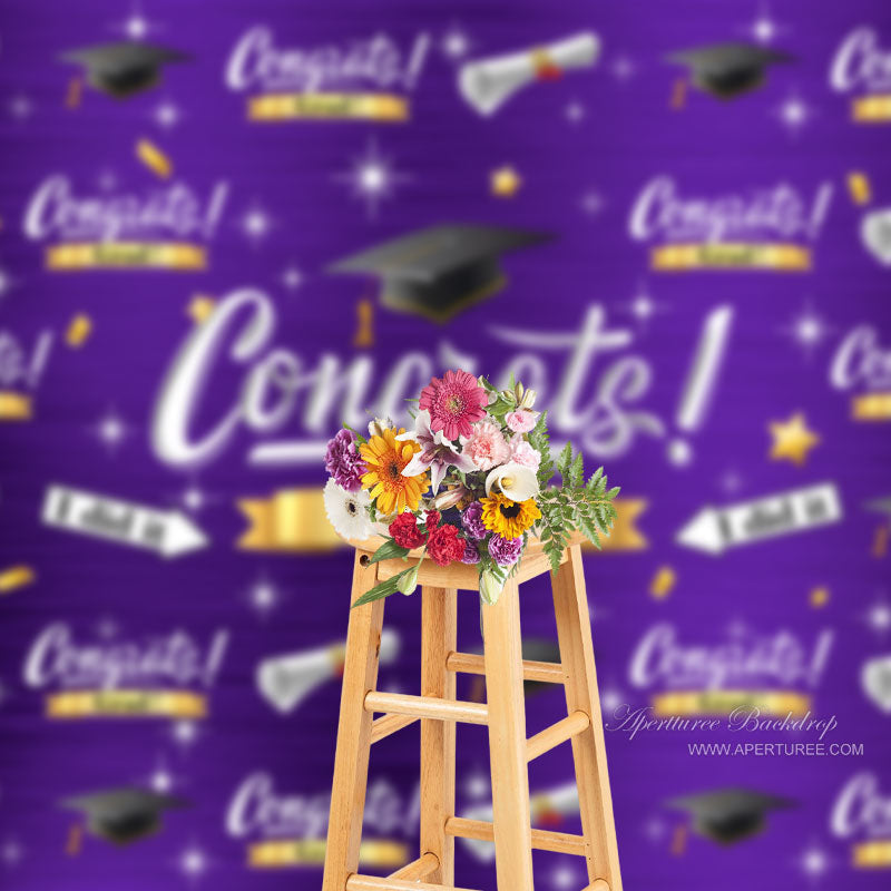 Aperturee - I Did It Caps Stars Purple Grad Photography Backdrop