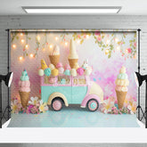 Aperturee - Ice Cream Car Floral Light Bokeh Cake Smash Backdrop
