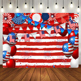 Aperturee - Independence Day Flag Stars Balloons Stripes Backdrop