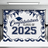 Aperturee - Indigo White Stripe Bokeh 2025 Grad Photo Booth Backdrop