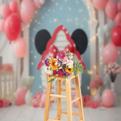 Aperturee - Indoor Blue White Wall Mouse Ears Cake Smash Backdrop