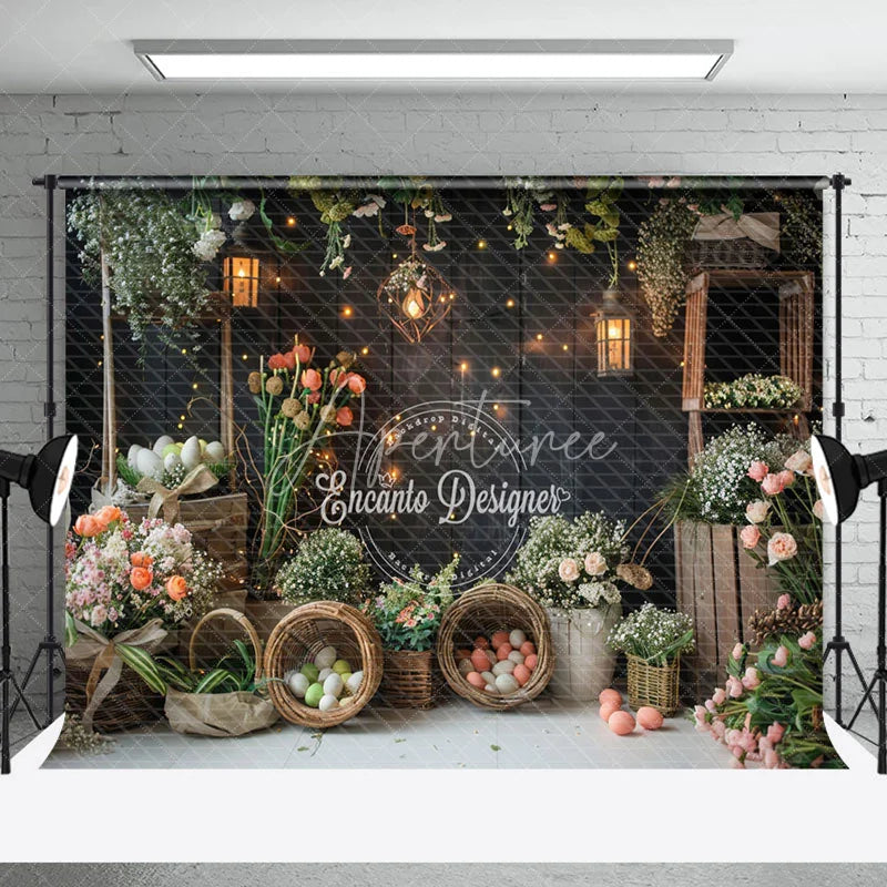 Aperturee - Indoor Flowers And Easter Eggs Photography Backdrop