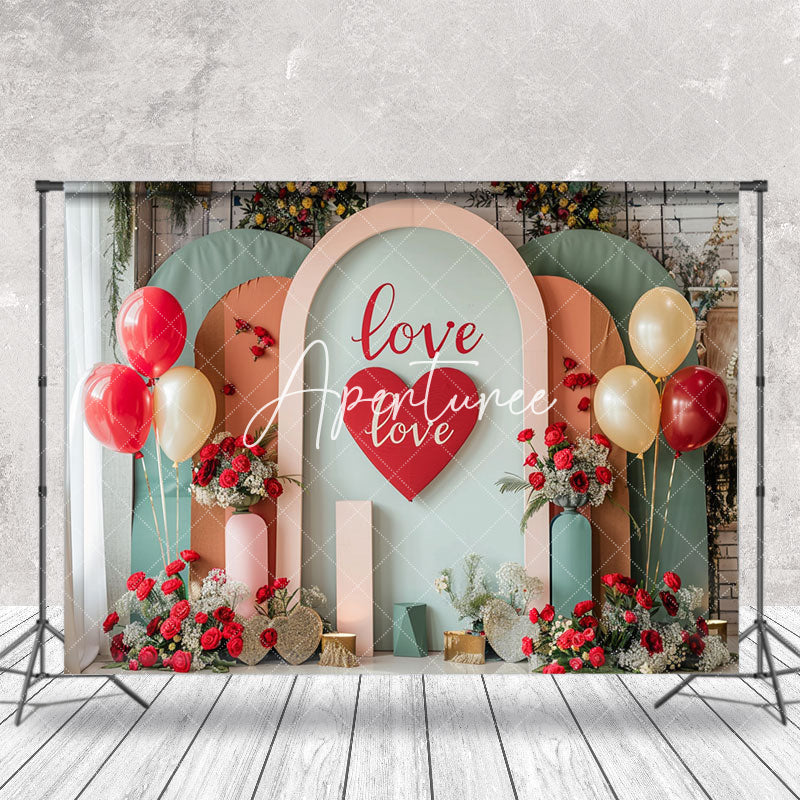Aperturee - Indoor Modern Balloons Floral Love Wedding Backdrop