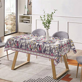 Aperturee - Ink Color Yellow Pink Leaves Rectangle Tablecloth