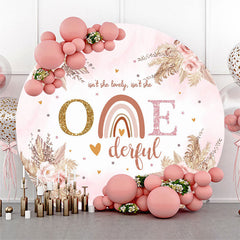 Aperturee Isnt She Onederful Floral Circle Pink Birthday Backdrop