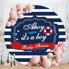 Aperturee - Its A Boy Blue stripes Circle Baby Shower Backdrop