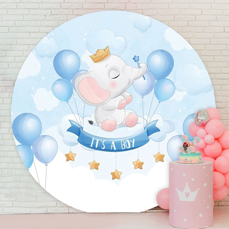 Aperturee - Its A Boy Elephant Circle Baby Shower Backdrop