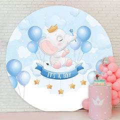 Aperturee - Its A Boy Elephant Circle Baby Shower Backdrop