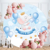 Aperturee - Its A Boy Elephant Circle Baby Shower Backdrop