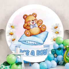 Aperturee - Its A Boy Teddy Bear Round Baby Shower Backdrop