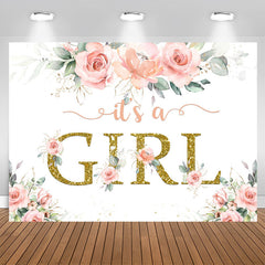 Aperturee - Its A Girl Bright Flower and Leave Baby Shower Backdrop