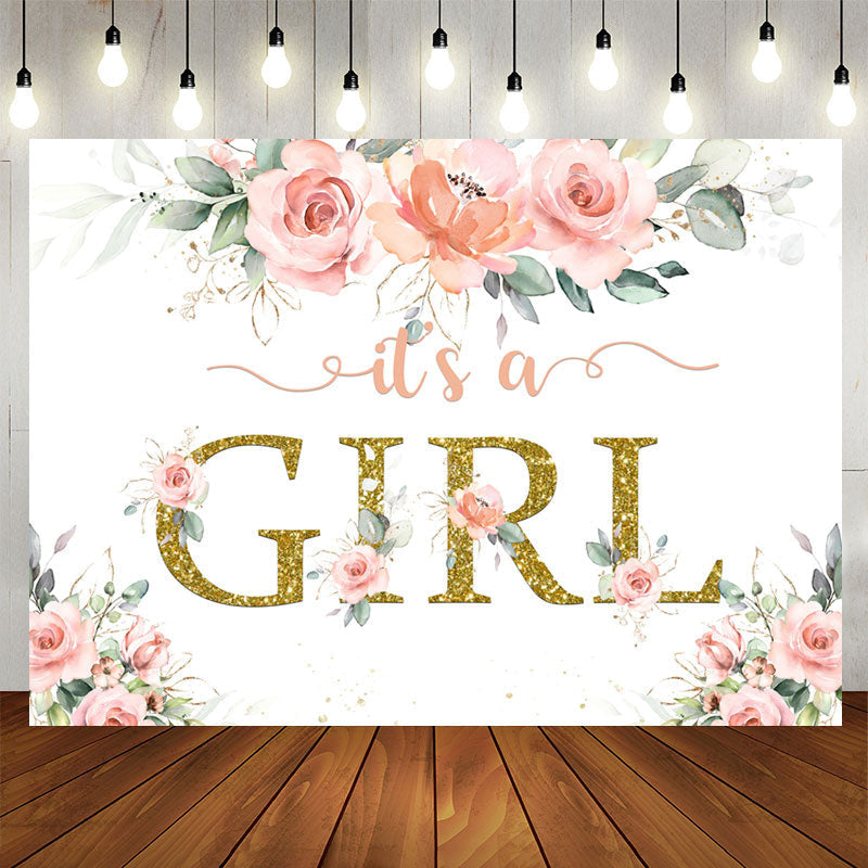 Aperturee - Its A Girl Bright Flower and Leave Baby Shower Backdrop