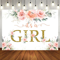 Aperturee - Its A Girl Bright Flower and Leave Baby Shower Backdrop