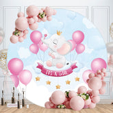 Aperturee - Its A Girl Elephant Round Baby Shower Backdrop