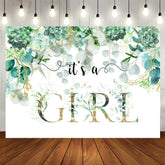 Aperturee - Its A Girl Green Garden Baby Shower Backdrop For Party